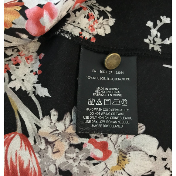 Anthropologie Maeve Hidra Black Motif 100% Silk Blouse - Medium - Picture 9 of 10